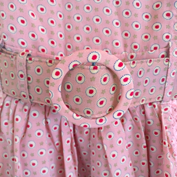 Inset Blouse Lace-Trim Belted Dress Small - Picture 5 of 9